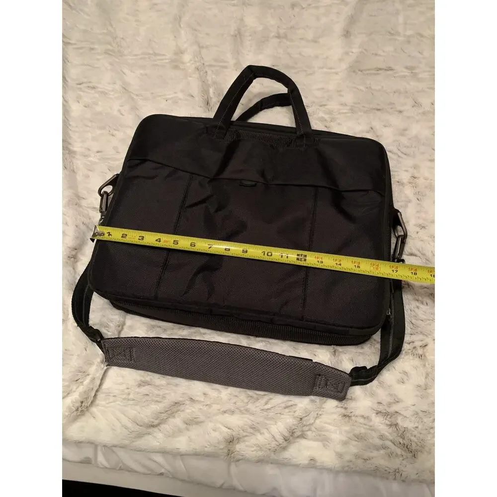 Dell Computer 3 Layer Laptop Bag Black Canvas Messenger Briefcase Shoulder Bag